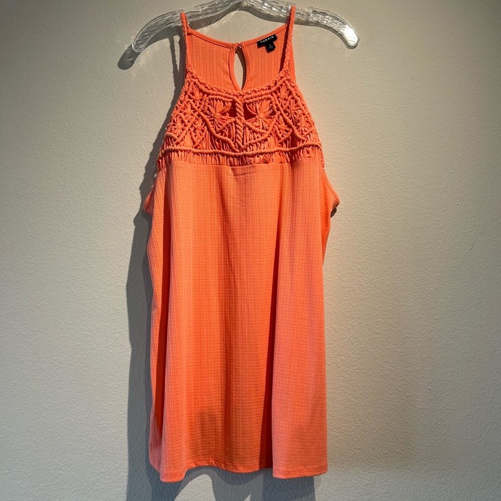 Orange Crochet Detail Tank Top